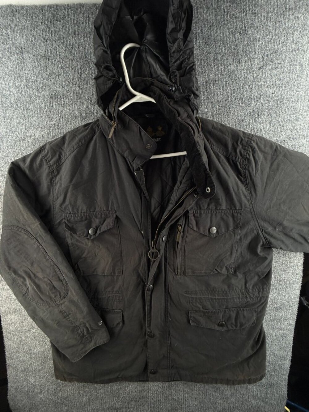 Barbour Sapper XL Waxed Jacket Full Zip Gray Cargo Pockets Insulated Winter